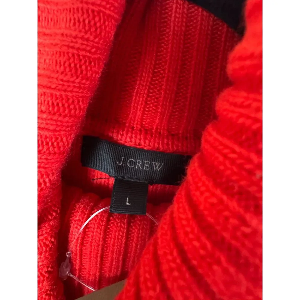 NEW J.Crew Red Cable Knit Turtleneck Sweater Dress Size Large Wool Blend Holiday